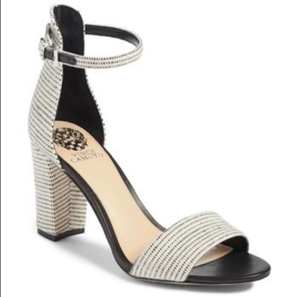 Vince Camuto Shoes | Vince Camuto Corlina Ankle Strap Sandal in Bone Black Canvas | Color: Black/White | Size: 7 | Baileemanzer3's Closet